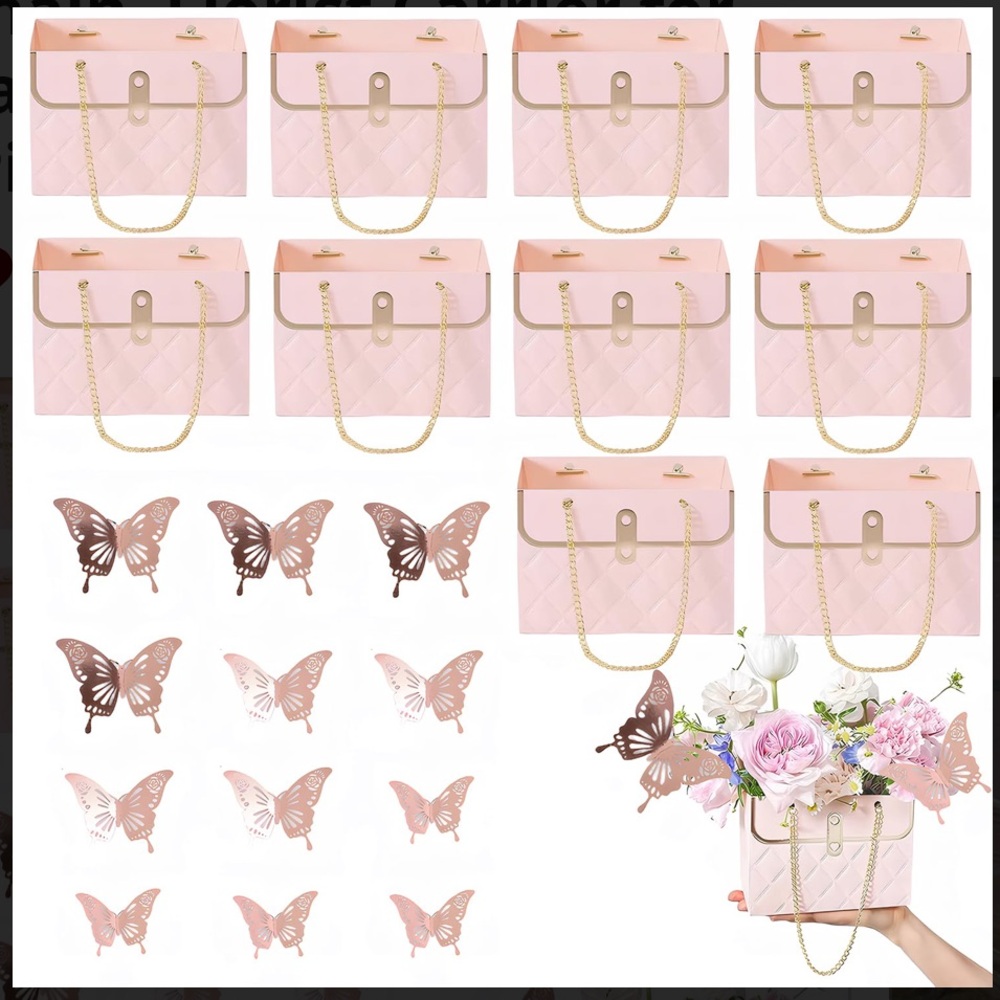 Elegant Pink Quilted Women's Bag with Gold Chain 2pc